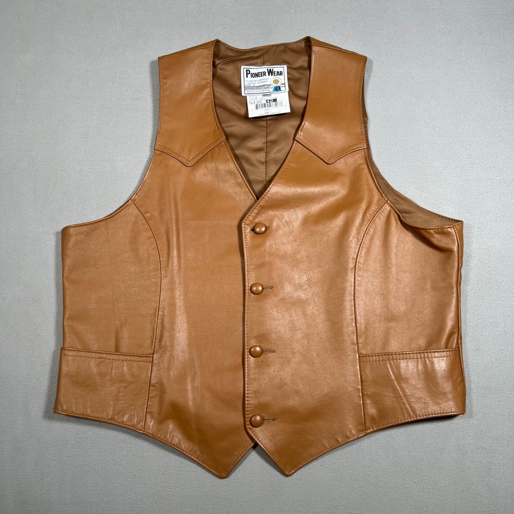 Pioneer Wear Mens Vintage Leather Western Vest Saddle Brown 42 Made in USA